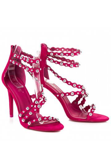 Open roze sandalen met hoge hak en zilveren details LE042F  - 3 2