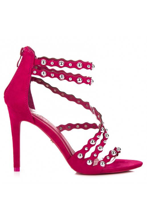 Open roze sandalen met hoge hak en zilveren details LE042F  - 4