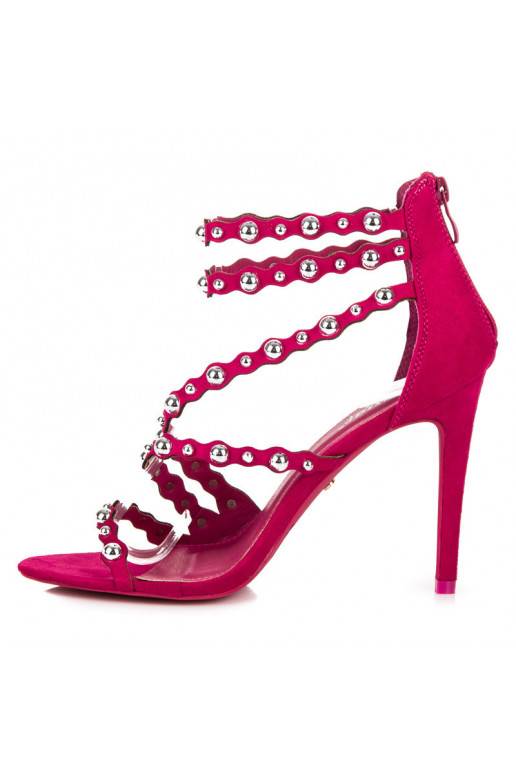 Open roze sandalen met hoge hak en zilveren details LE042F  - 6