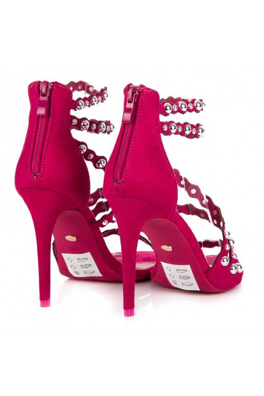 Open roze sandalen met hoge hak en zilveren details LE042F  - 7