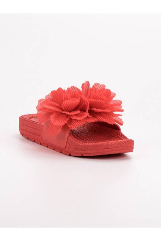 Rode pantoffels met bloemen BAT_CK88R  - 6 Rode pantoffels met bloemen BAT_CK88R  - 6