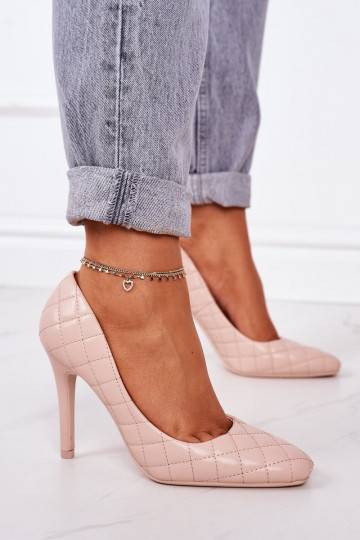 Elegante gewatteerde schoenen met hoge hakken in beige kleur van Rosanna 2