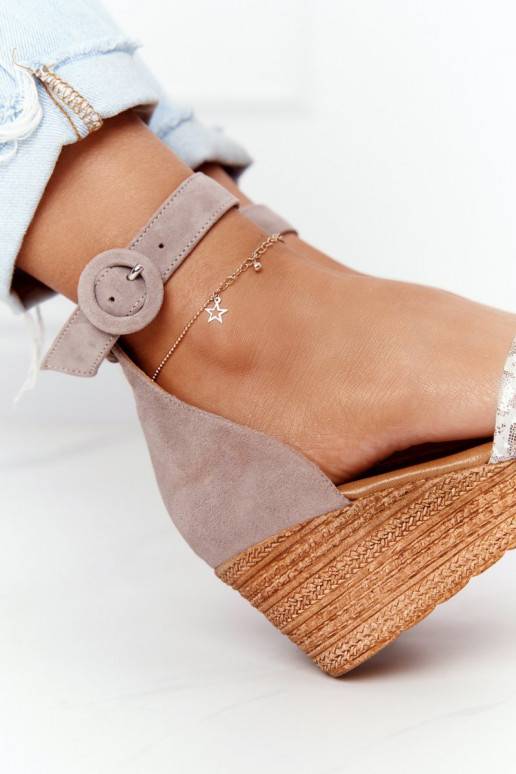 Suède platformsandalen zand-goudkleur Suède platformsandalen zand-goudkleur