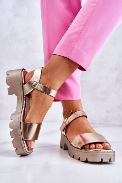 Damessandalen met hakken in gouden...