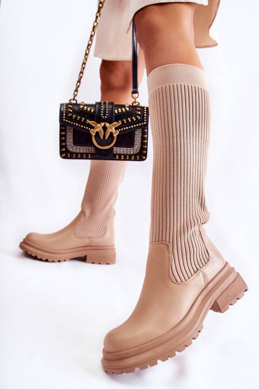 Beige Allys gestreepte laarzen met... Beige Allys gestreepte laarzen met...