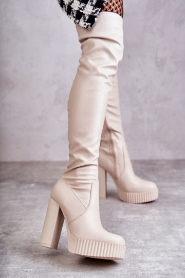 Beige lange laarzen met...