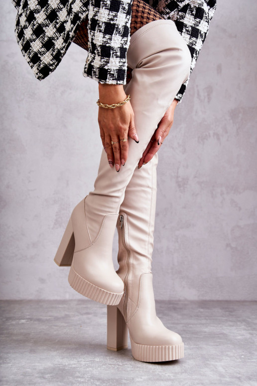 Beige lange laarzen met plateau Beige lange laarzen met plateau