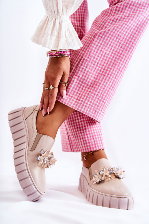 Sneakers Slip-On met ornamenten beige... Sneakers Slip-On met ornamenten beige...