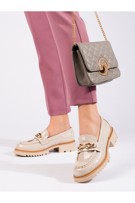 Zandkleurige enkellaarsjes met gouden...