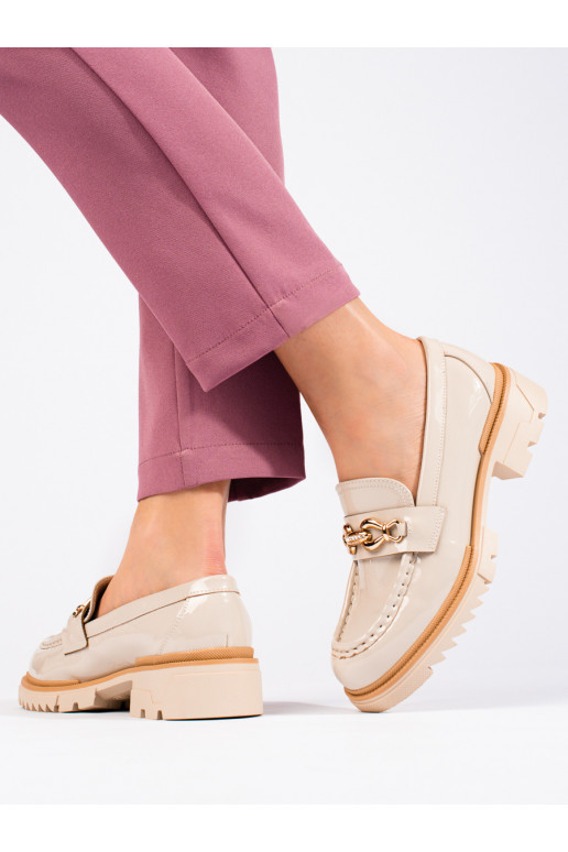 Zandkleurige enkellaarsjes met gouden...