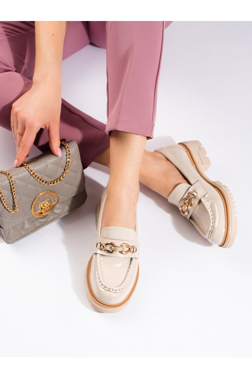 Zandkleurige enkellaarsjes met gouden...