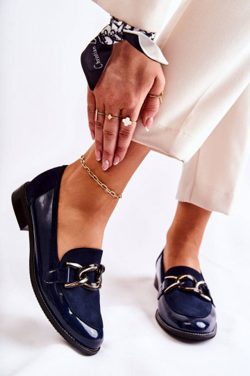 Klassiek model Mocassins met kettingen Laura Messi donkerblauw