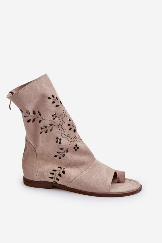 Zazoo Suède sandalen met hak in beige... Zazoo Suède sandalen met hak in beige...