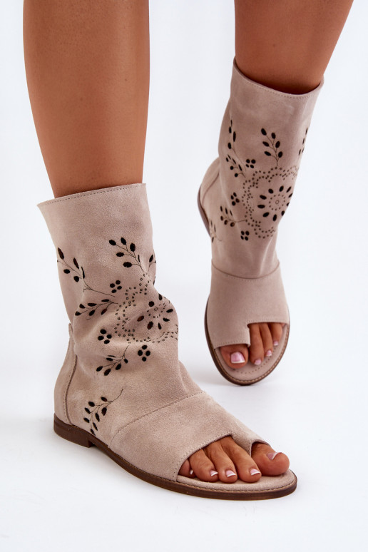 Zazoo Suède sandalen met hak in beige... Zazoo Suède sandalen met hak in beige...