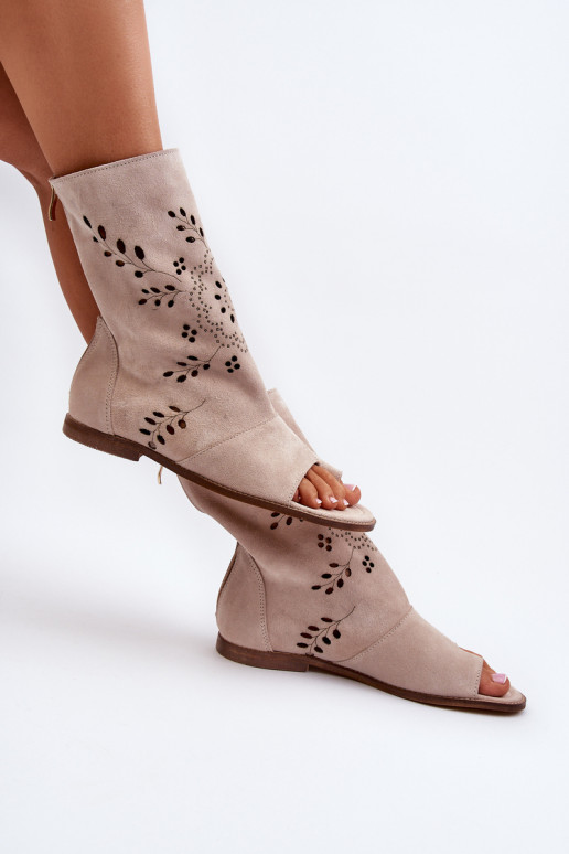 Zazoo Suède sandalen met hak in beige... Zazoo Suède sandalen met hak in beige...