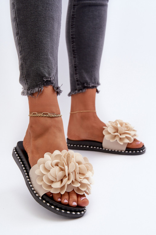 Damesslippers met bloemmotieven beige... Damesslippers met bloemmotieven beige...