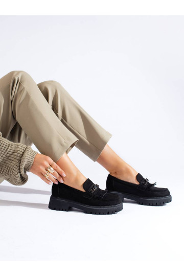 Suède zwarte damesmocassins...