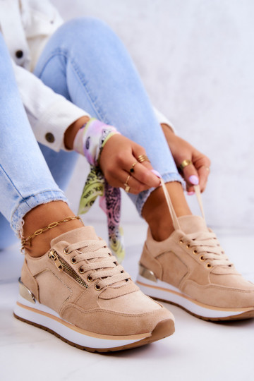 Platformsneakers in beige...