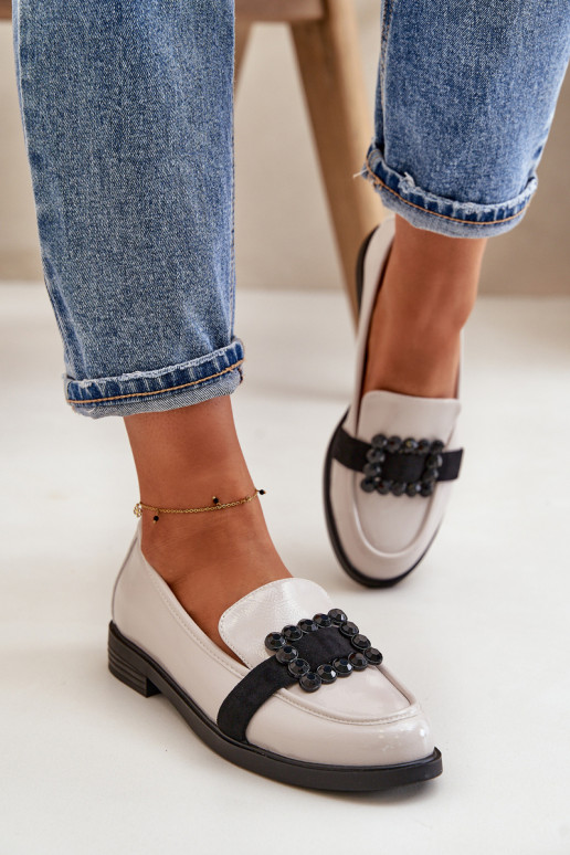 Gelakte mocassins Dames met ornamenten grijs Vinceza 58389 Gelakte mocassins Dames met ornamenten grijs Vinceza 58389