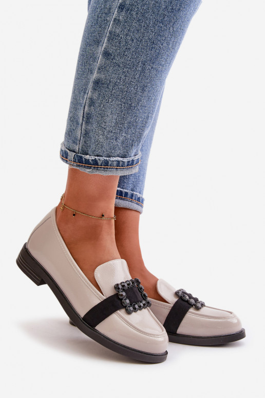 Gelakte mocassins Dames met ornamenten grijs Vinceza 58389 Gelakte mocassins Dames met ornamenten grijs Vinceza 58389