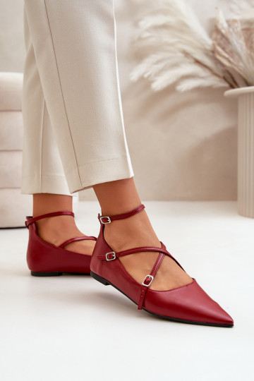 Ballerinas Dames Z Noskami puntneus I Przeplatającymi Się Paskami bordeaux Violra