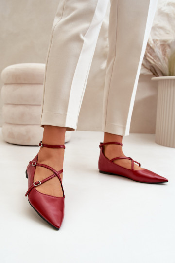 Ballerinas Dames Z Noskami puntneus I Przeplatającymi Się Paskami bordeaux Violra 2