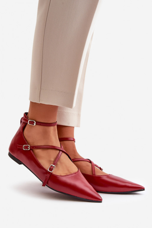 Ballerinas Dames Z Noskami puntneus I Przeplatającymi Się Paskami bordeaux Violra