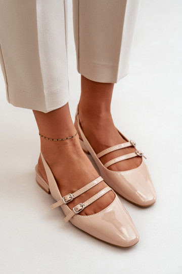 Gelakte ballerinas Met Strepen Op een lage hak beige Bialettia