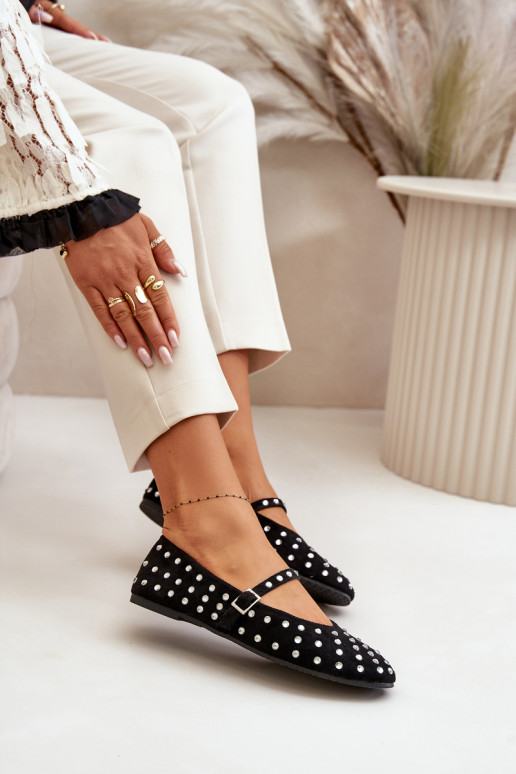 Versierd Ballerinas met riemen van eco-suèdeoIne zInart Tirilissa