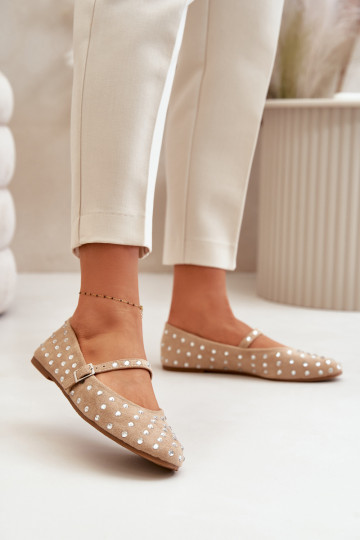 Versierd Ballerinas met riemen van eco-suèdeoIne beige Tirilissa