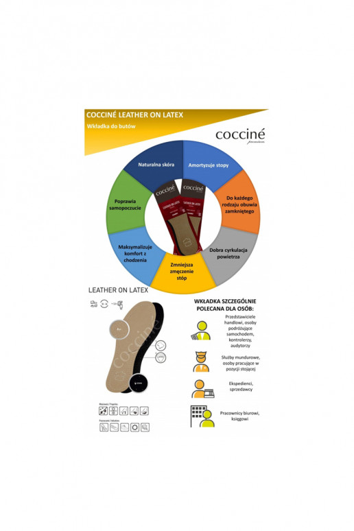 Coccine-leer op inlegzolen van latexschuim Coccine-leer op inlegzolen van latexschuim