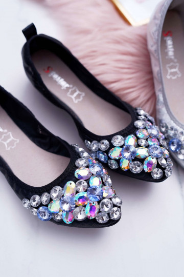 Ballerina's met kiezeldecoratie in de kleur Crystal zwart 2