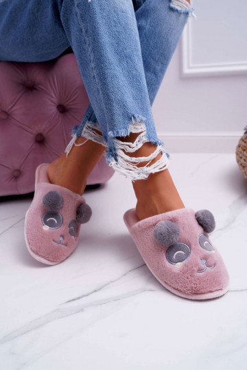 Slippers met bont Panda Beer donkerroze Fimeo