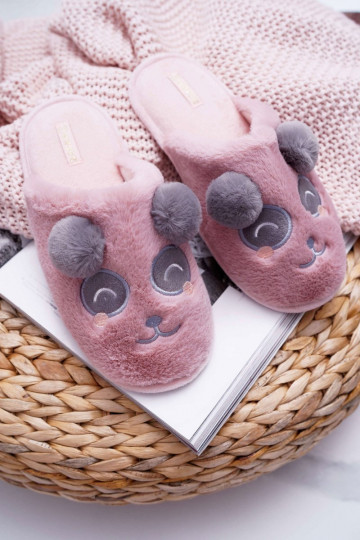 Slippers met bont Panda Beer donkerroze Fimeo 2