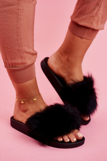 Slippers met bont in de kleur zwart Belmondo