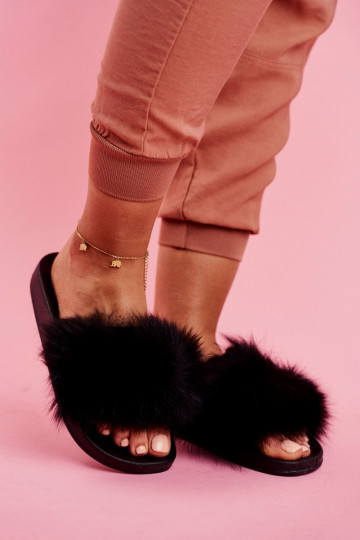 Slippers met bont in de kleur zwart Belmondo 2