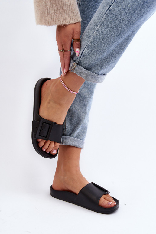 Damespantoffels Big Star met gespen zwarte kleur FF274A389 Damespantoffels Big Star met gespen zwarte kleur FF274A389