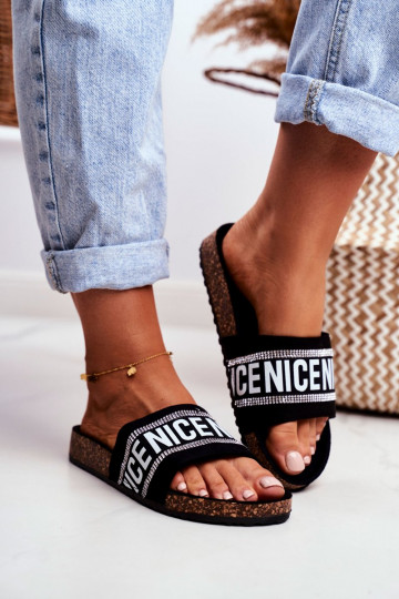 Slippers met sprankelende ogen in de kleur zwart Be Nice 2