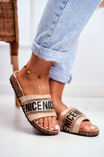 Slippers met sprankelende oogjes beige kleur Be Nice