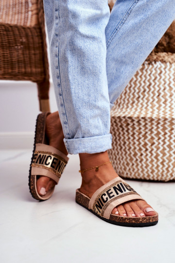 Slippers met sprankelende oogjes beige kleur Be Nice 2