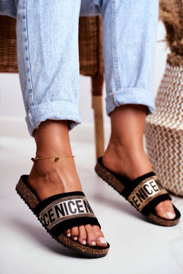 Slippers met sprankelende oogjes Zwart en goud Be Nice 2