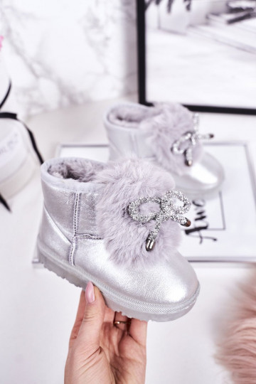 Kindersnowboots verwarmd met bont aan de binnenkant, zilverkleur Aurora