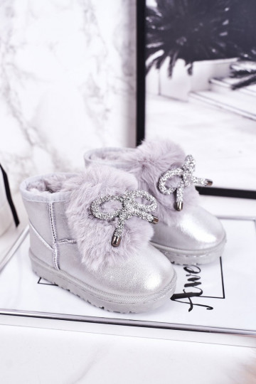 Kindersnowboots verwarmd met bont aan de binnenkant, zilverkleur Aurora 2