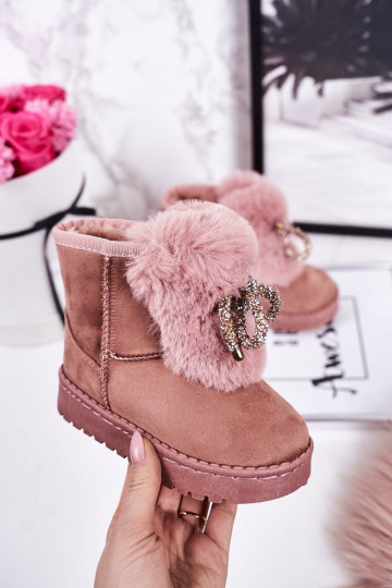 Kindersnowboots verwarmd met bont aan de binnenkant in roze suède Amelia