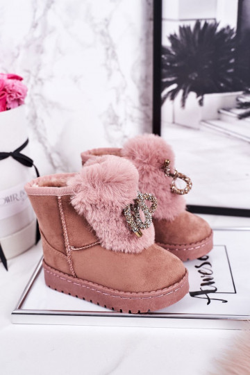 Kindersnowboots verwarmd met bont aan de binnenkant in roze suède Amelia 2