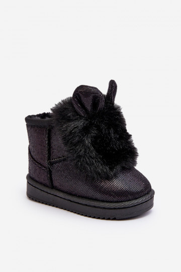 Kindersnowboots verwarmd met bont aan de binnenkant met oren in de kleur zwart Betty