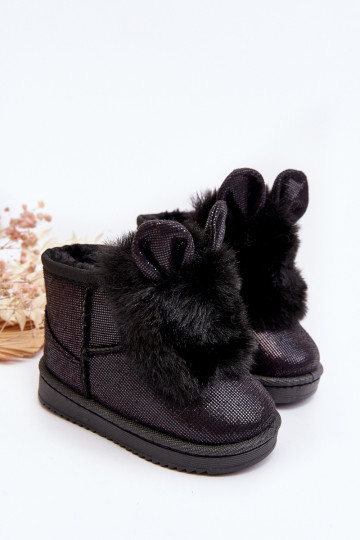 Kindersnowboots verwarmd met bont aan de binnenkant met oren in de kleur zwart Betty 2