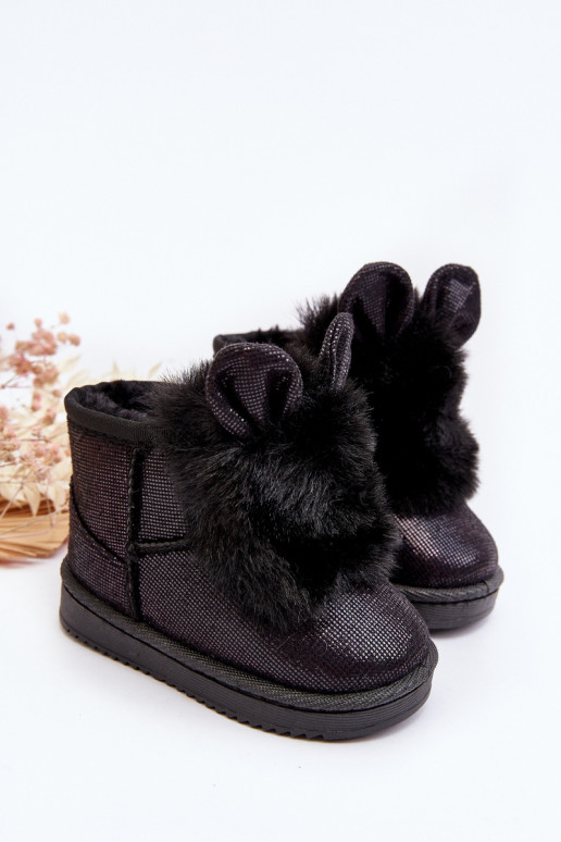 Kindersnowboots verwarmd met bont aan de binnenkant met oren in de kleur zwart Betty