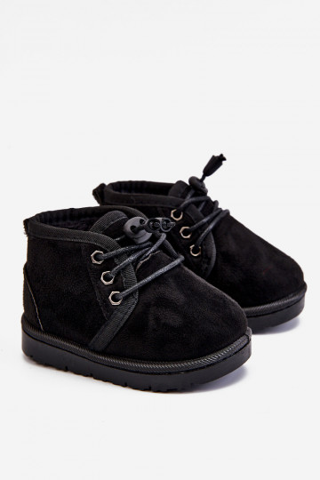 Kindersnowboots met veters en bont in het zwart Hunter