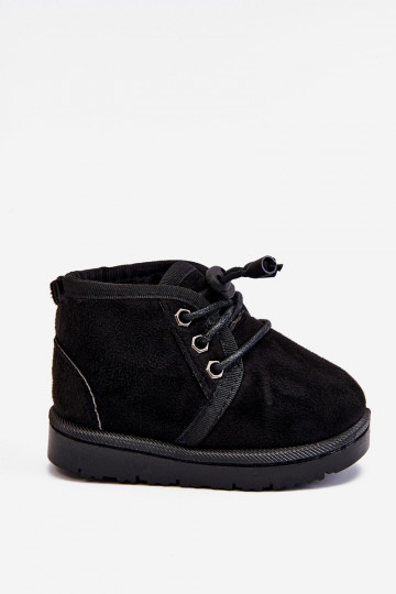 Kindersnowboots met veters en bont in het zwart Hunter 2